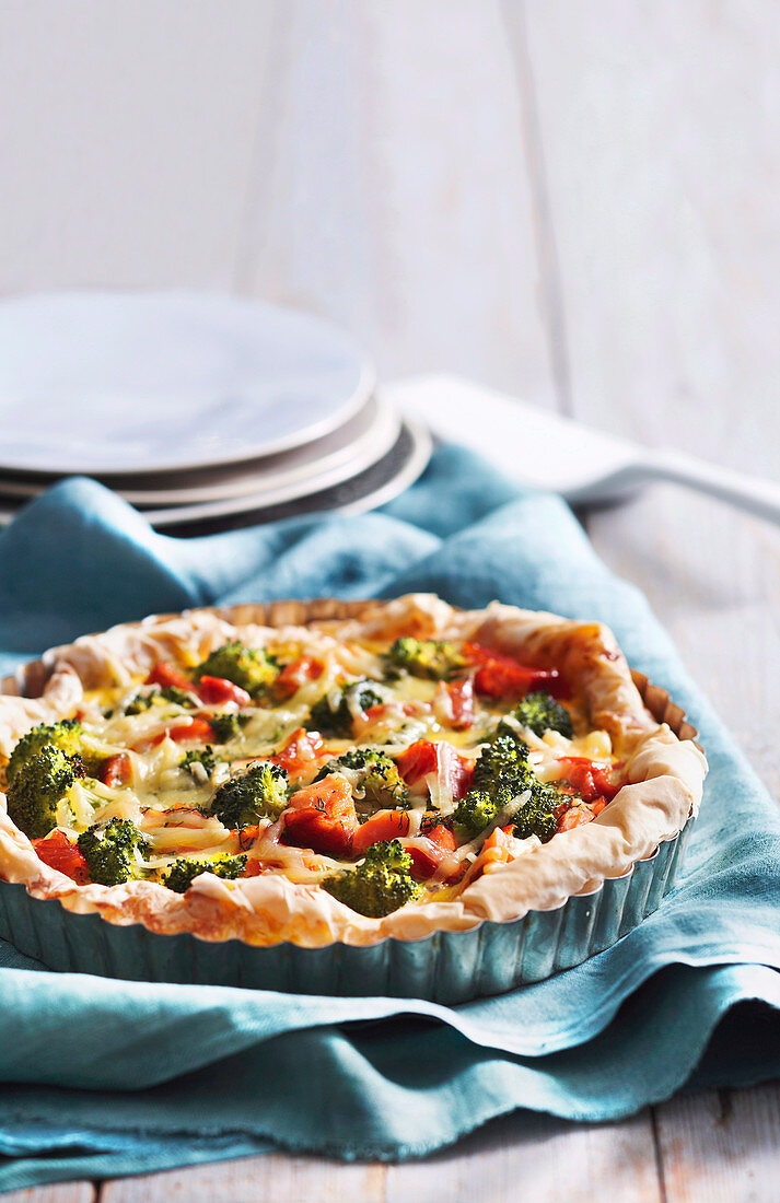 Salmon and broccoli tart