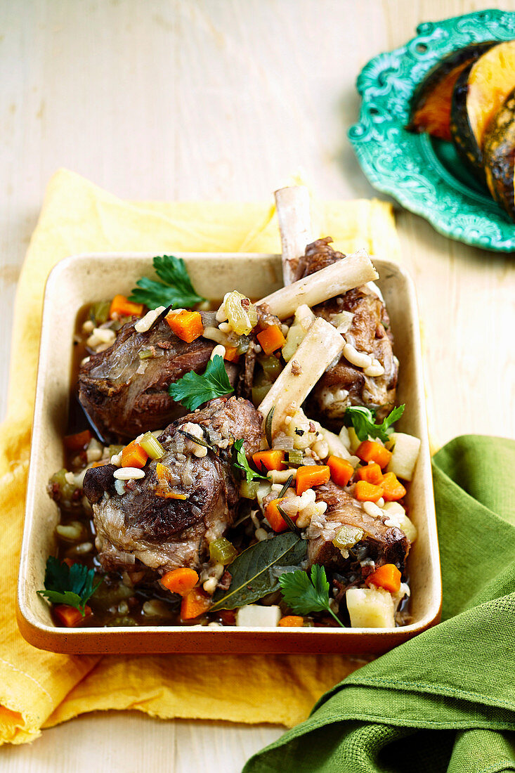 Braised lamb Shanks with beans