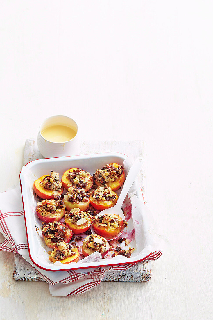 Baked Stone Fruit with Christmas Cake