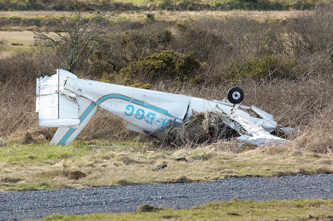 Light aircraft crash wreckage