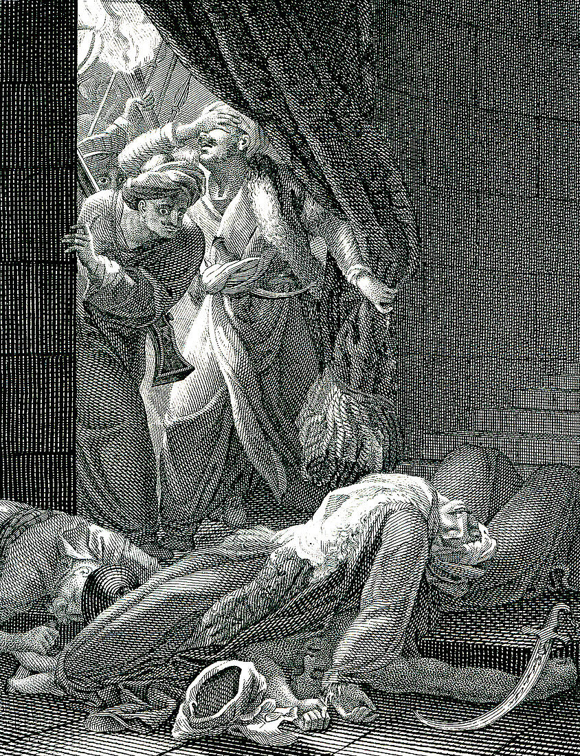 Ottoman Sultan Bayezid I in prison, 19th C illustration
