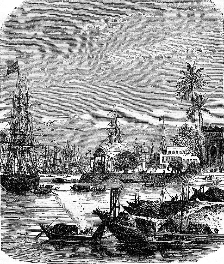 Calcutta harbour, India, 19th Century illustration