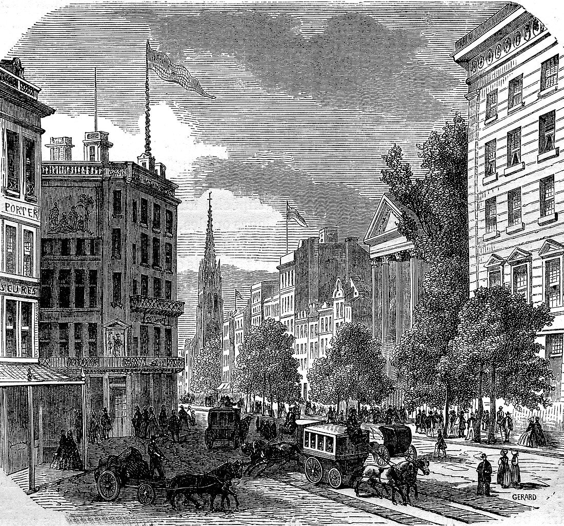 Broadway, New York City, USA, 19th Century illustration
