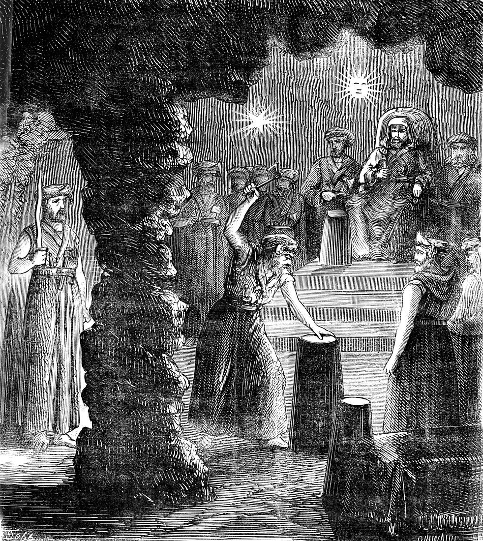 Carbonari society initiation, Italy, 19th C illustration