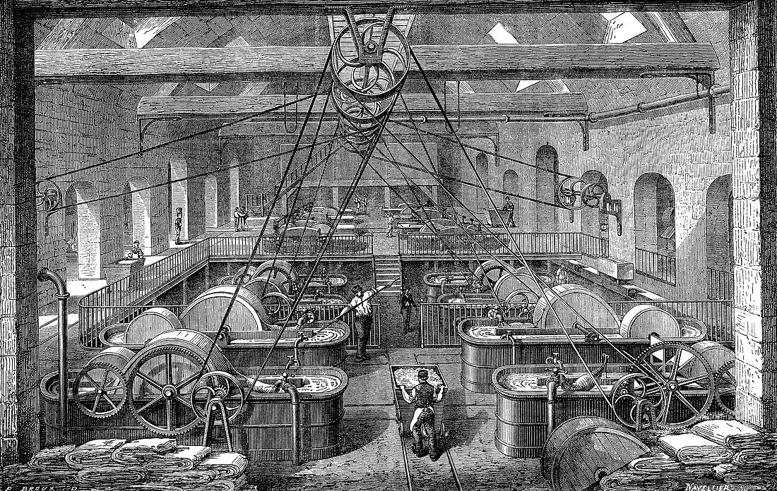 19th Century paper factory, illustration