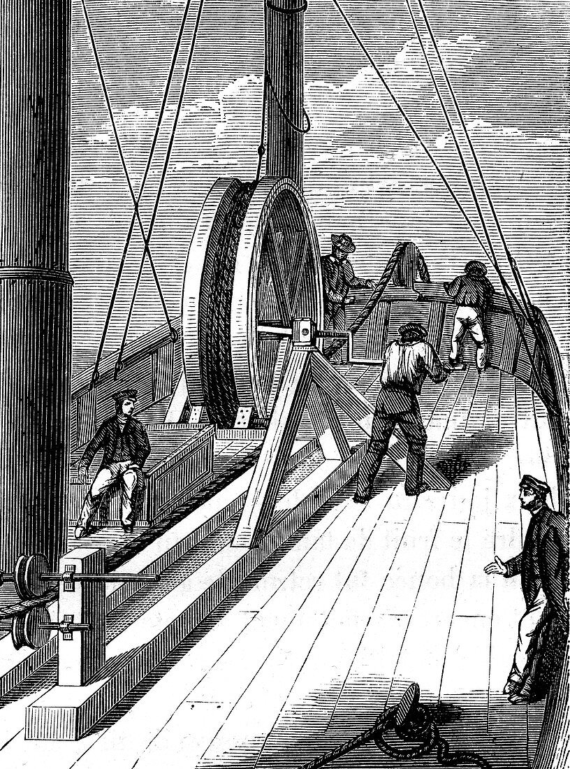 Underwater telegraph cable construction, 19th C illustration