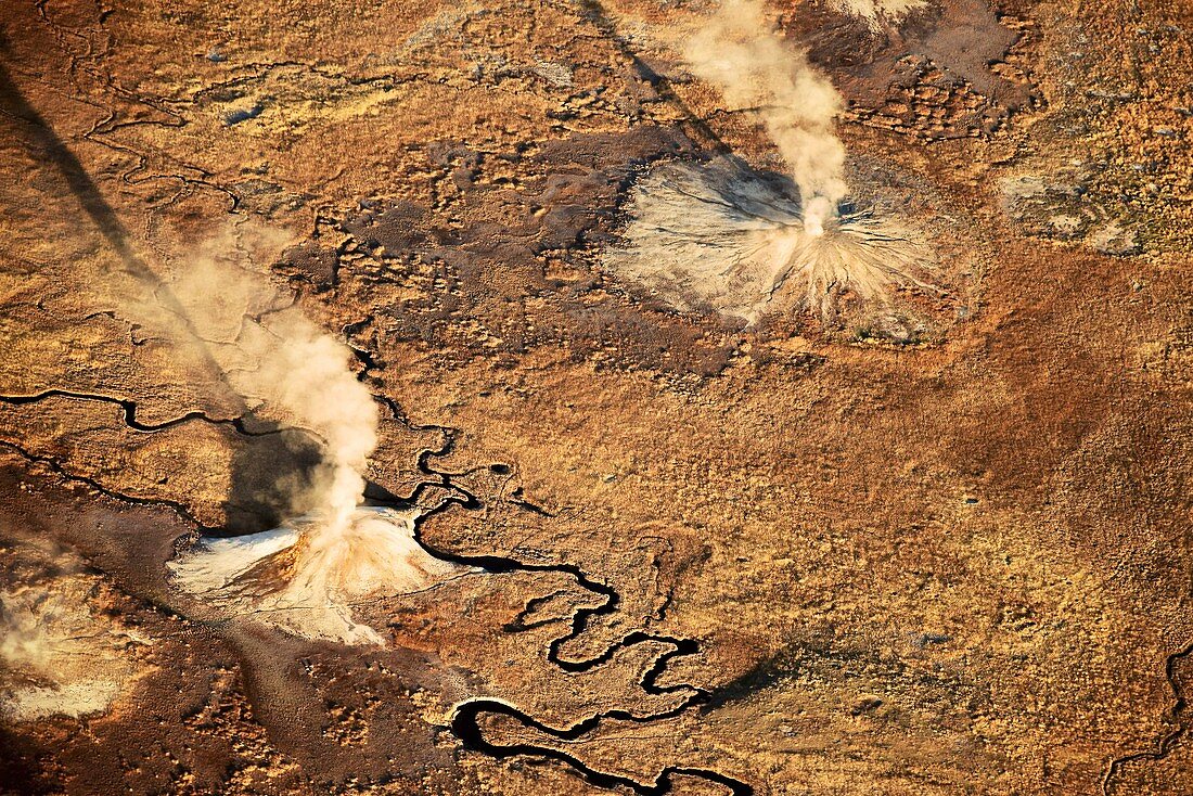 Geothermal activity, Yellowstone National Park, USA, aerial