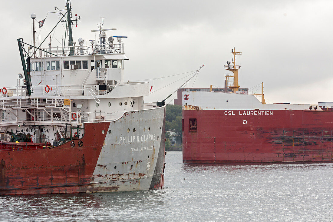 Cargo ships, Soo Locks, Michigan, USA