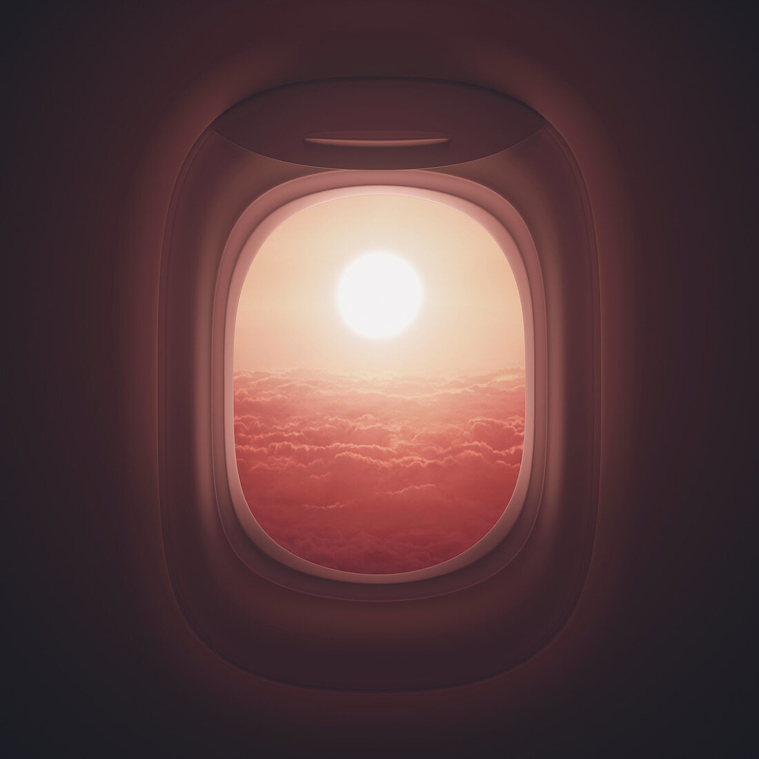 View of sunset through aeroplane window, illustration