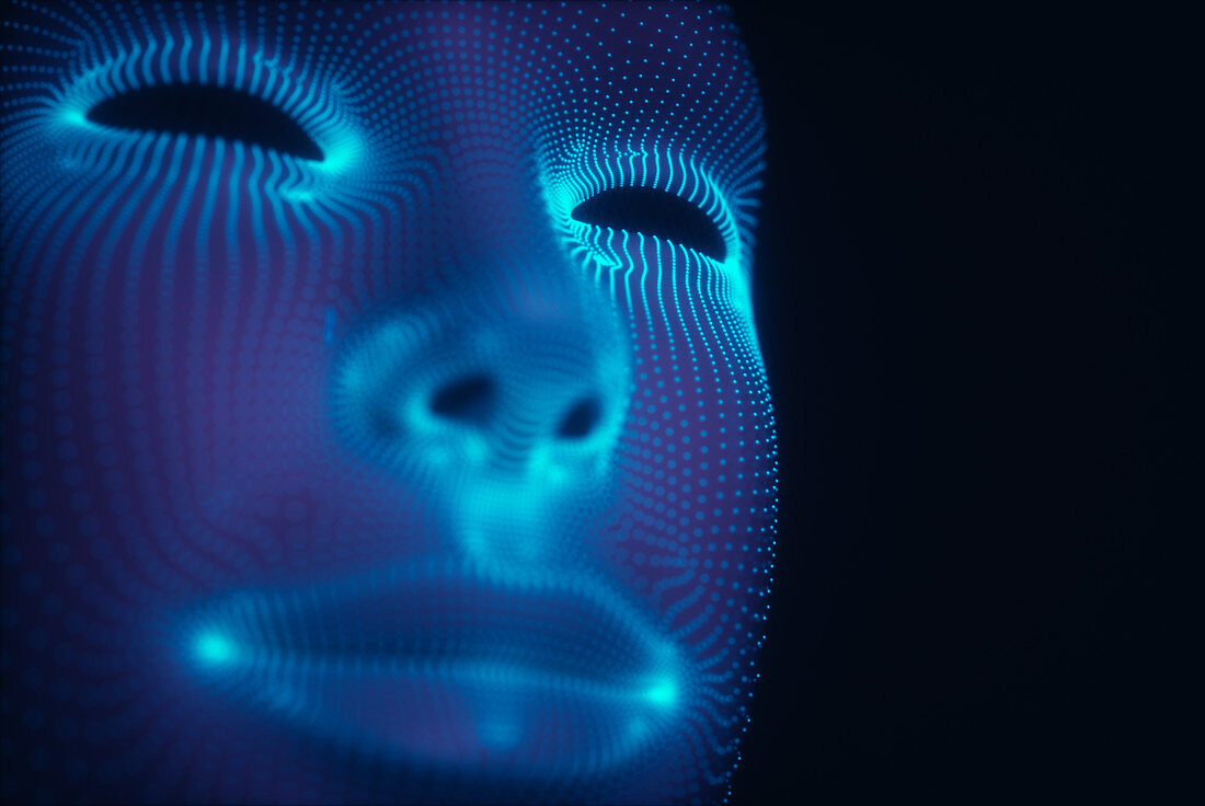 Three dimensional illuminated face, illustration