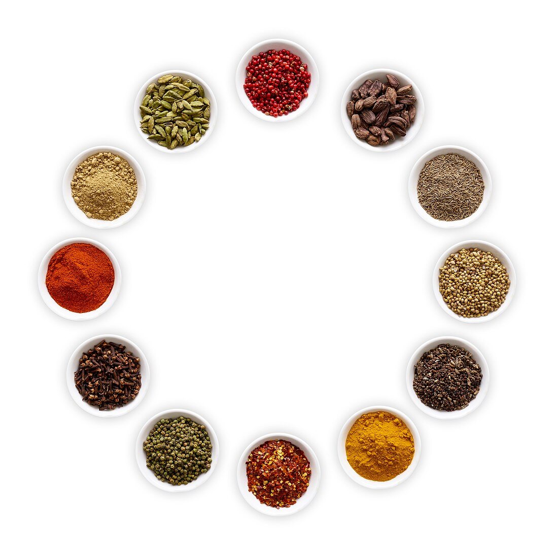 Dried spices in small bowls