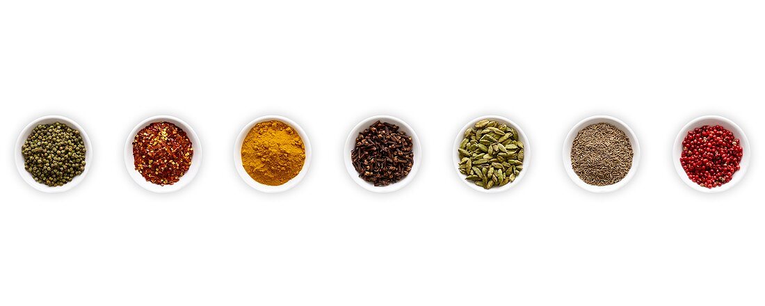 Dried spices in small bowls