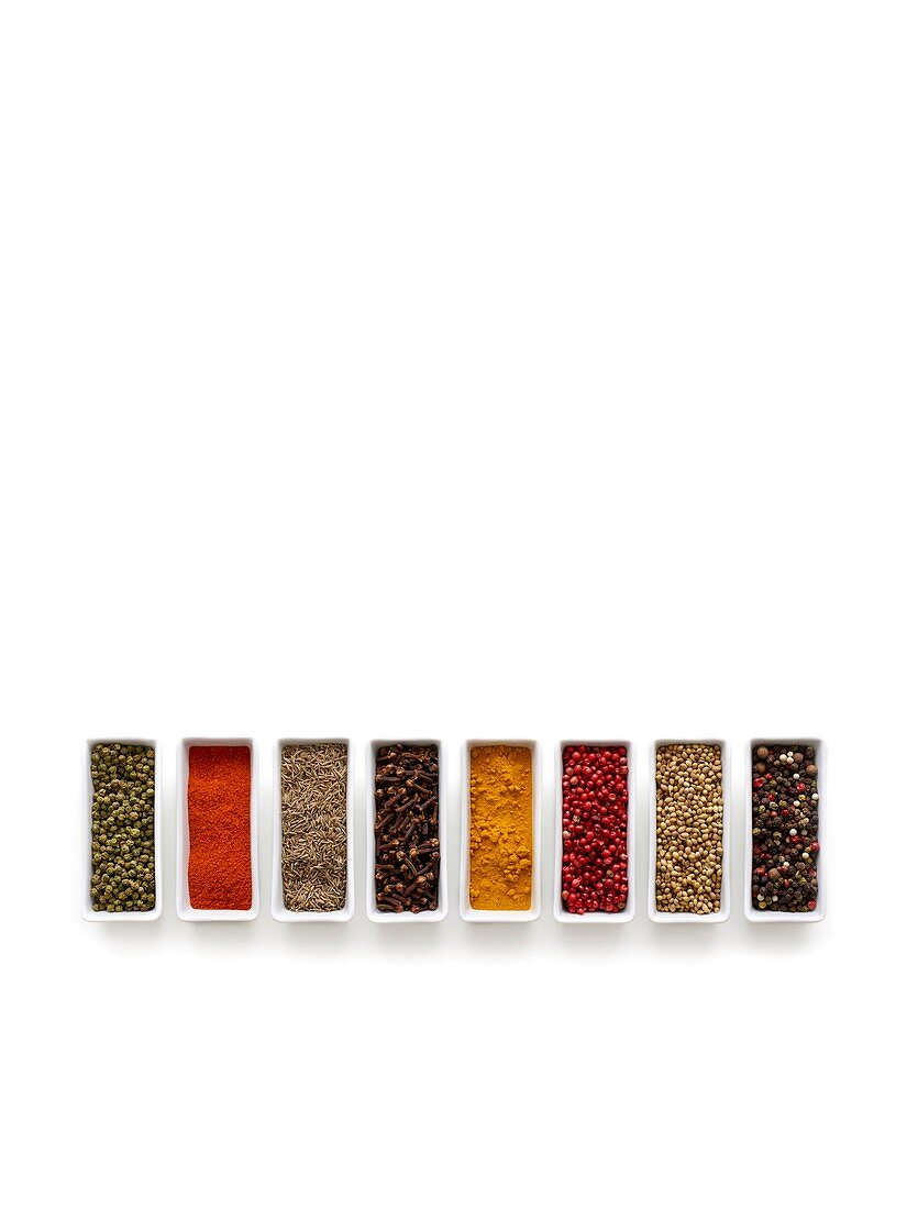 Dried spices in small dishes
