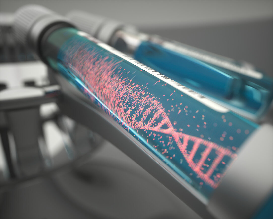 DNA strand in test tube, illustration