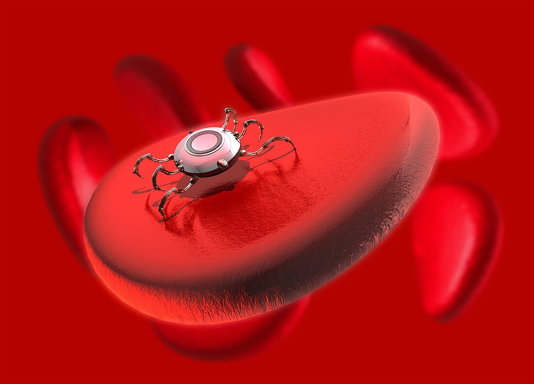 Nanorobot on red blood cell, illustration