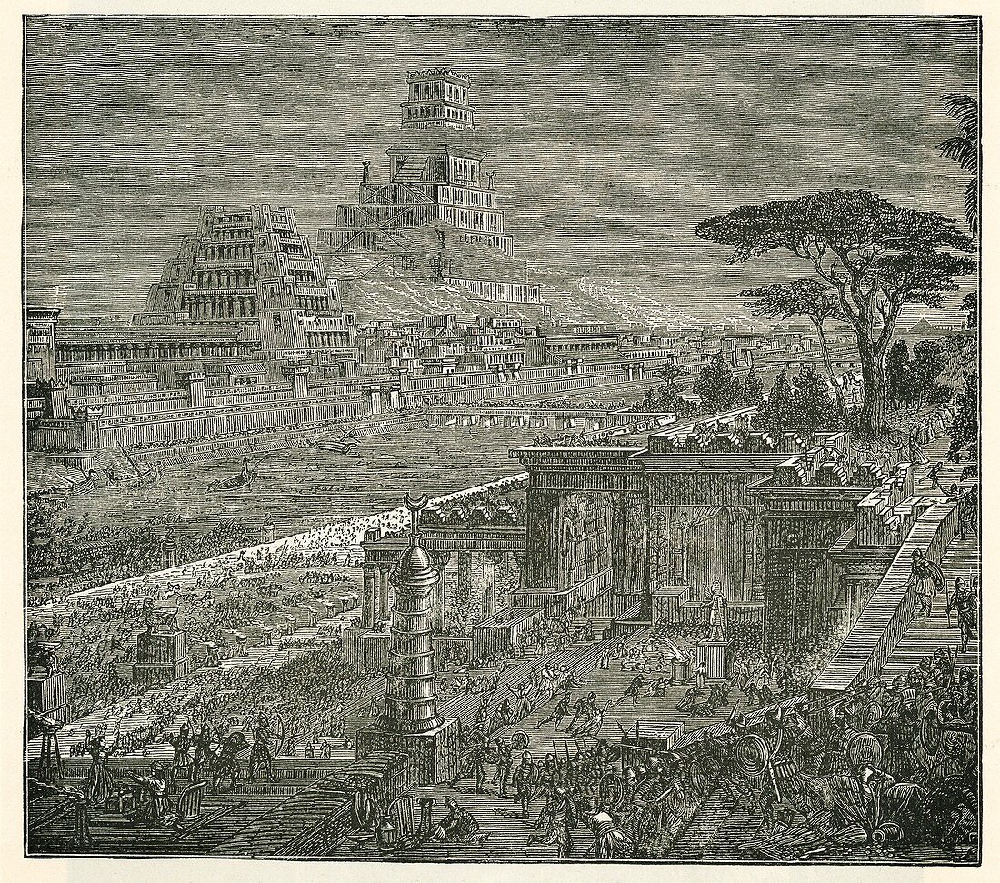 Persian capture of Babylon, 19th-century illustration