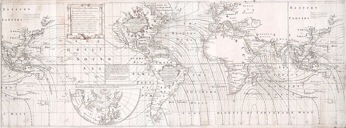 Halley's global magnetic chart, 1744 edition