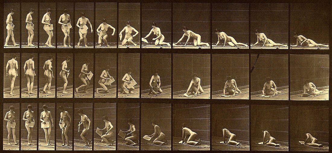 Woman lying down, Muybridge motion study, 1880s