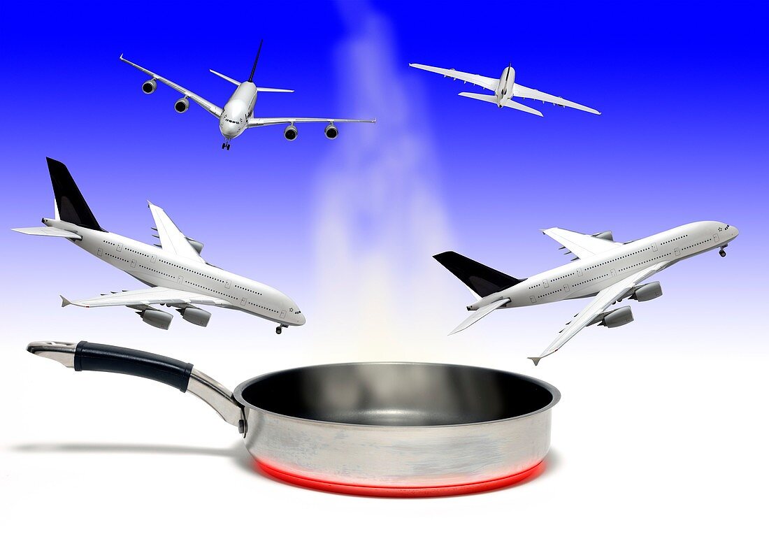 Air traffic and global warming, conceptual image