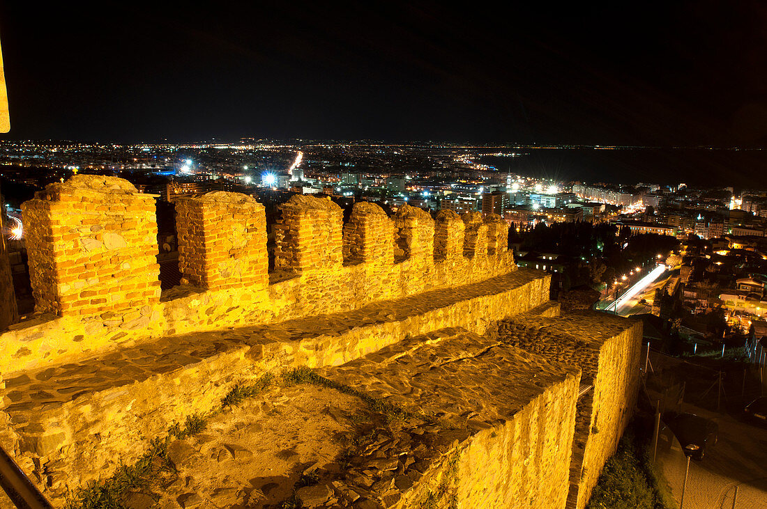 City walls of Thessaloniki at night