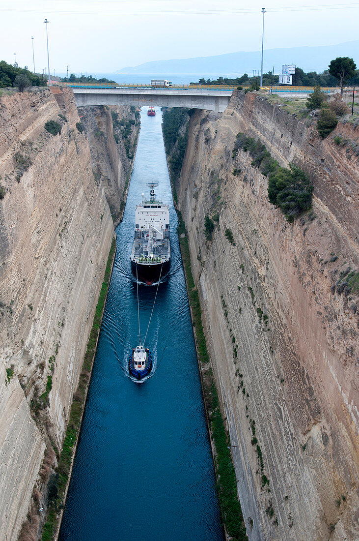 Ship passing through the Corinth Canal