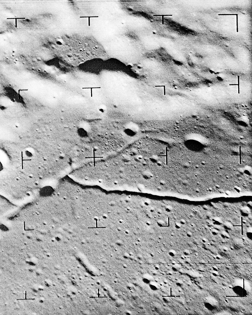 Alphonsus Crater on the Moon, Ranger 9 image, 1965