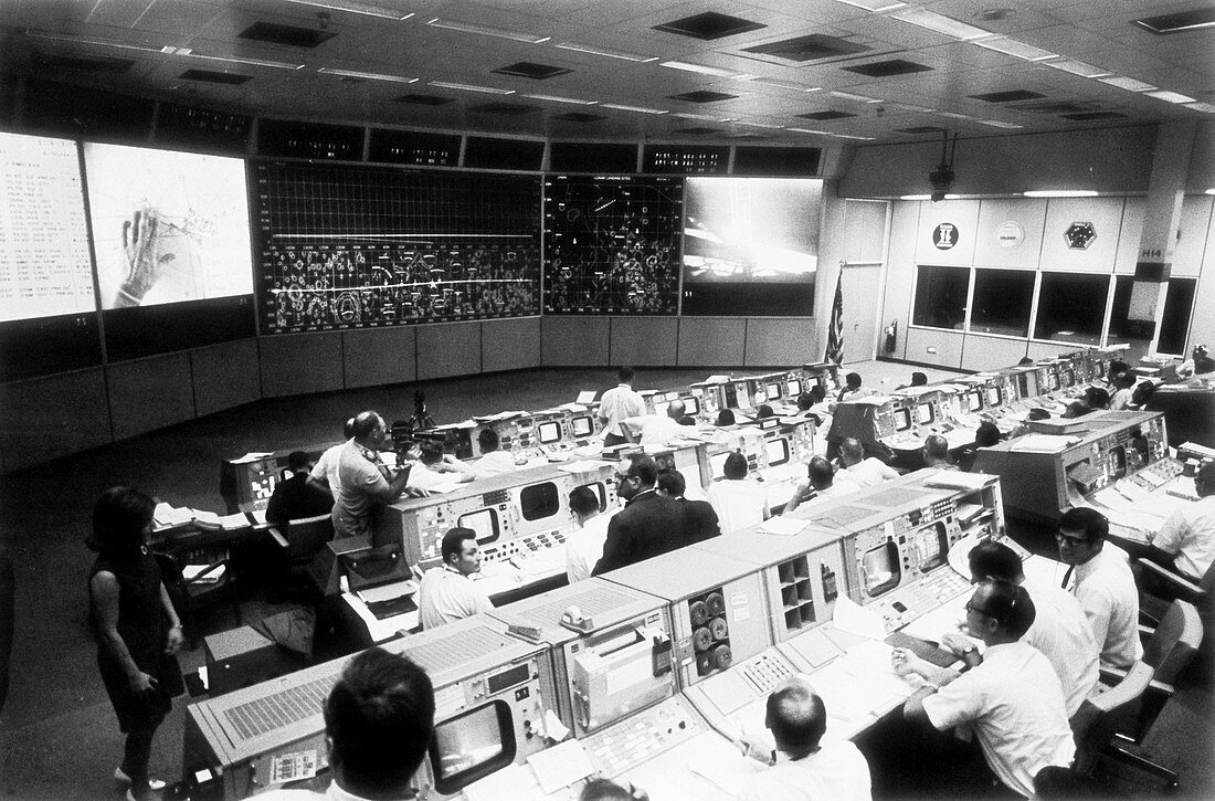 Mission control during Apollo 11 surface EVA, 1969