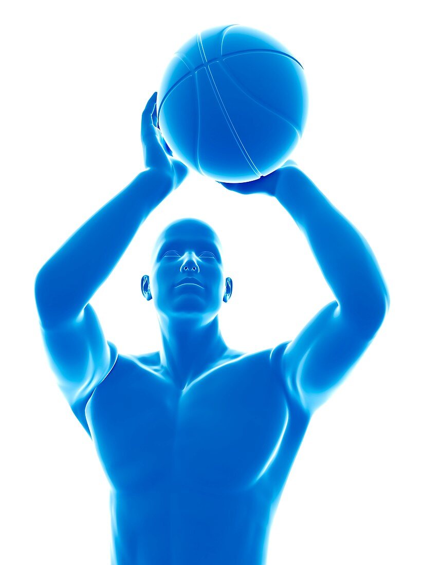 Basketball player holding ball, illustration