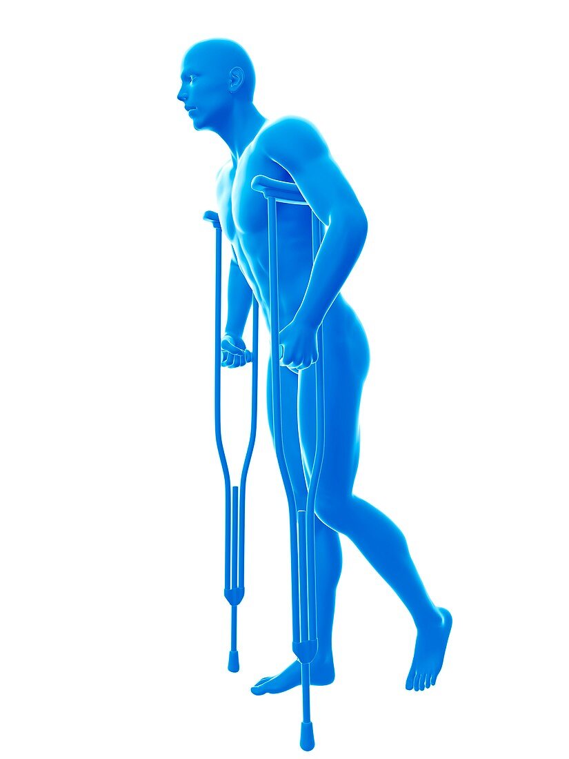 Man on crutches, illustration