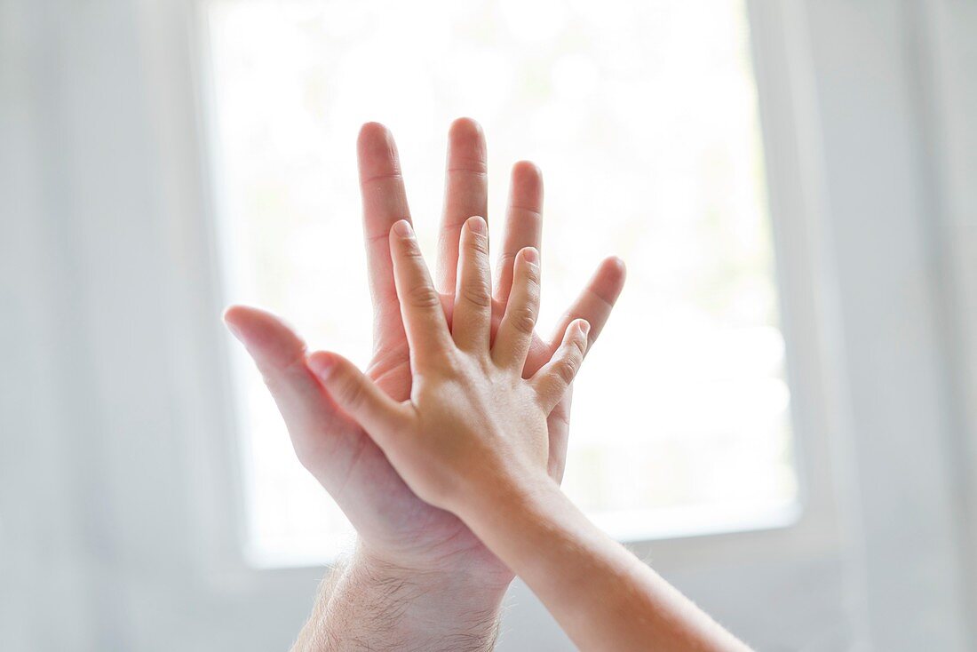 Child and adult touching hands