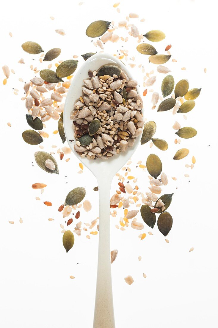 Mixed seeds on spoon