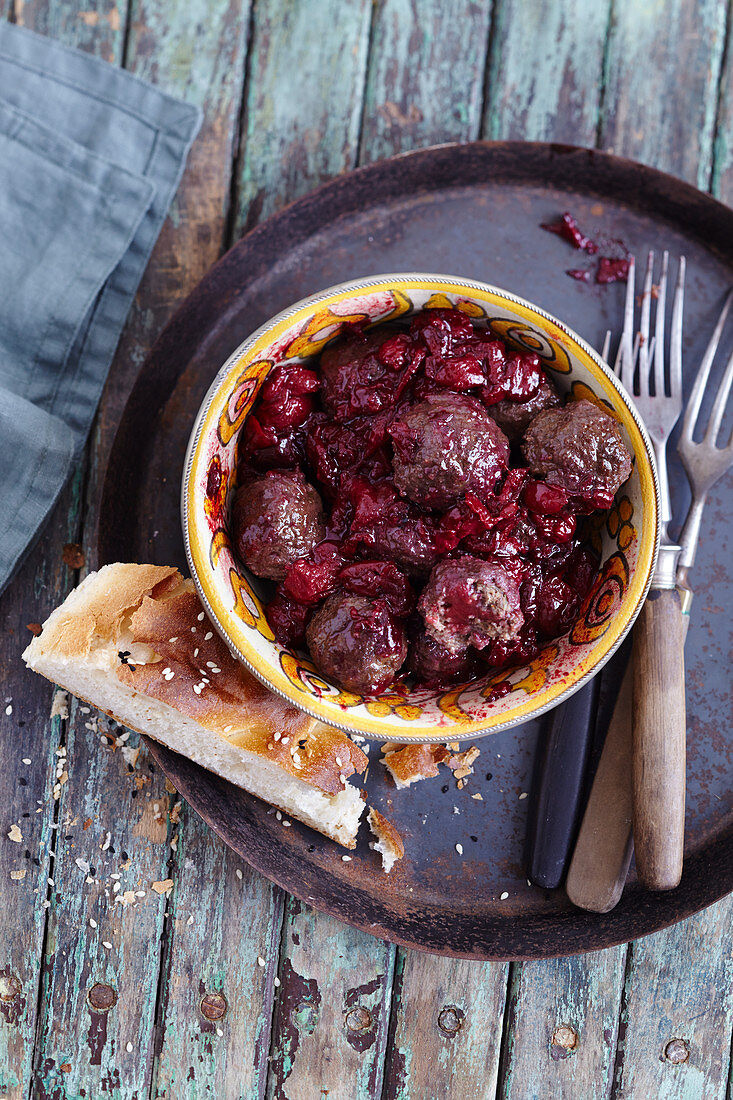 Oriental meatballs with cherries