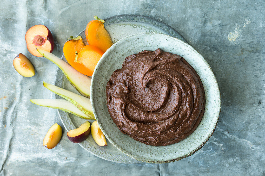 Sweet chocolate hummus with peanut mousse