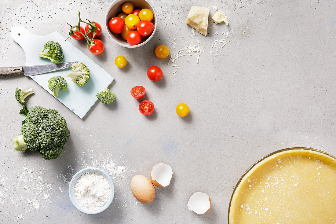 Ingredients for a vegetables quiche