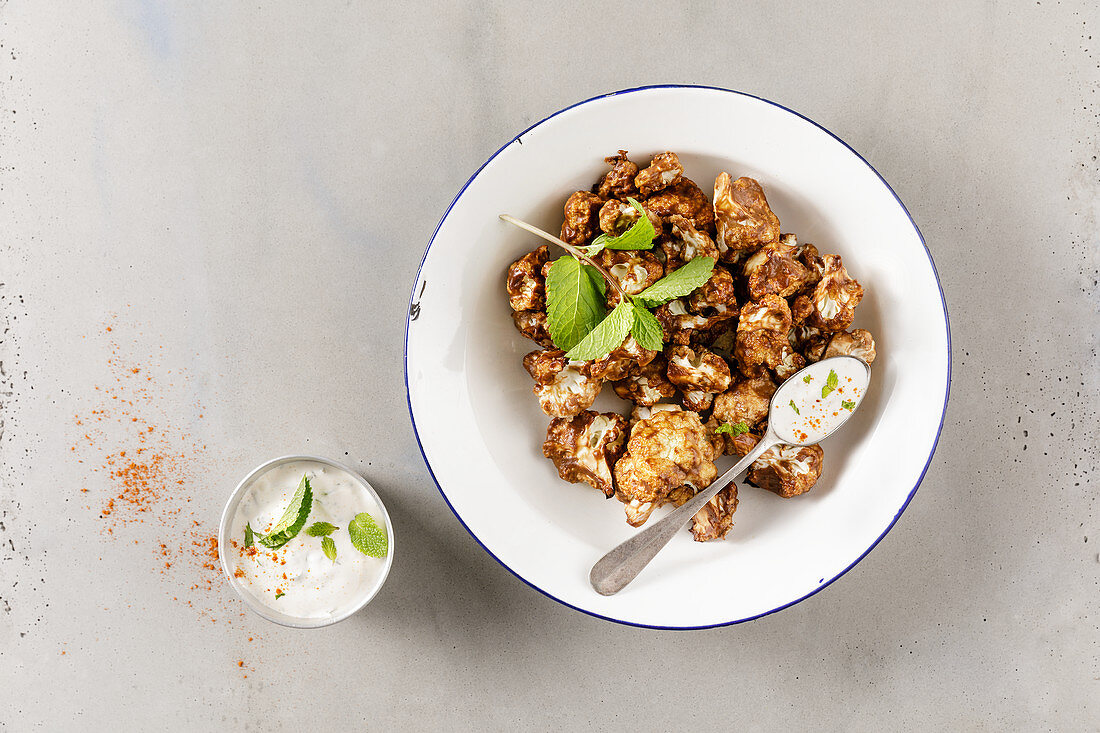 Low-carb tandoori cauliflower with mint mayonnaise