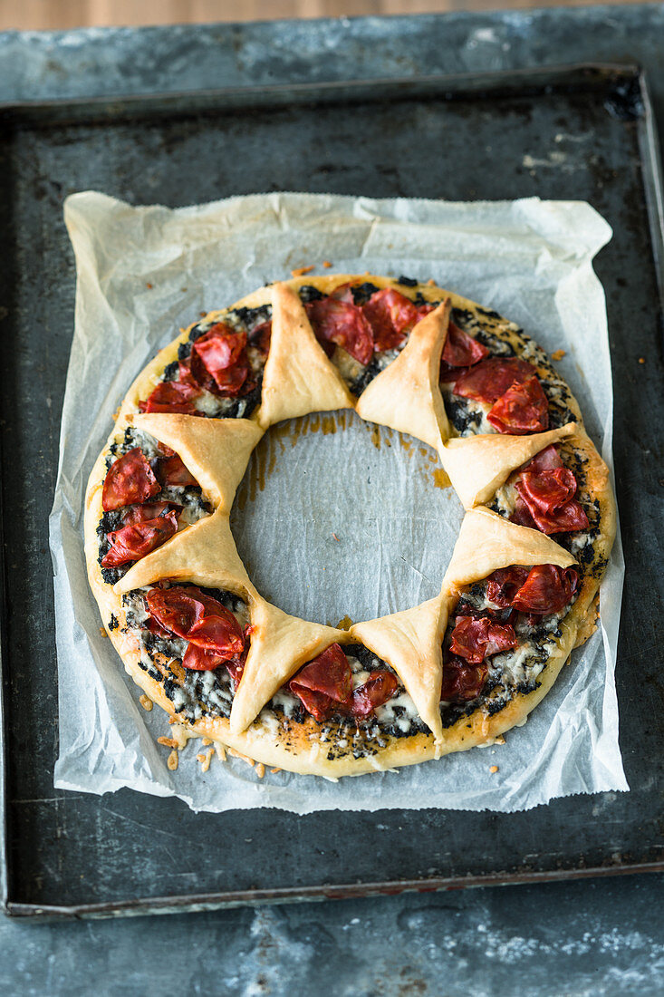 A manchego and chorizo wreath