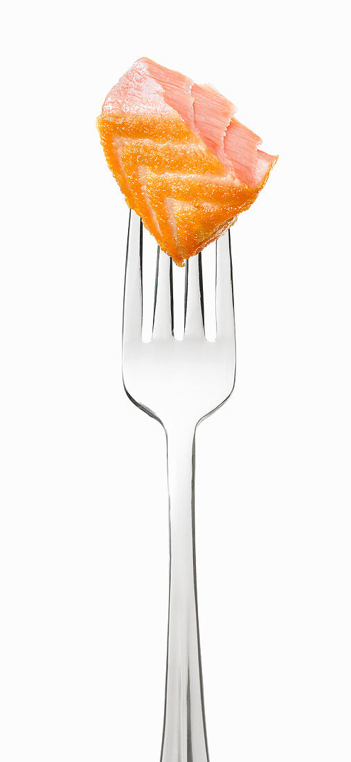 Piece of salmon on a fork