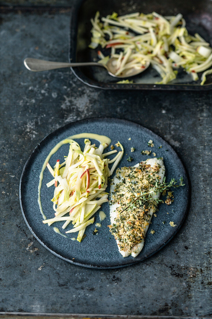 Bas à la Bordelaise with a chicory and apple salad