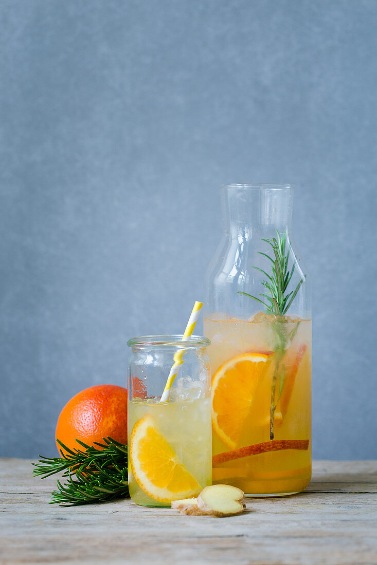 Blood orange and ginger switchel with rosemary