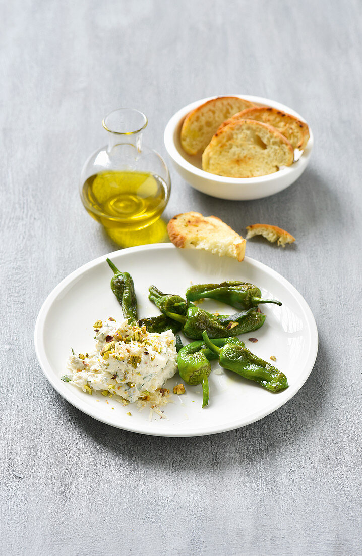 Ricotta with fried padron peppers