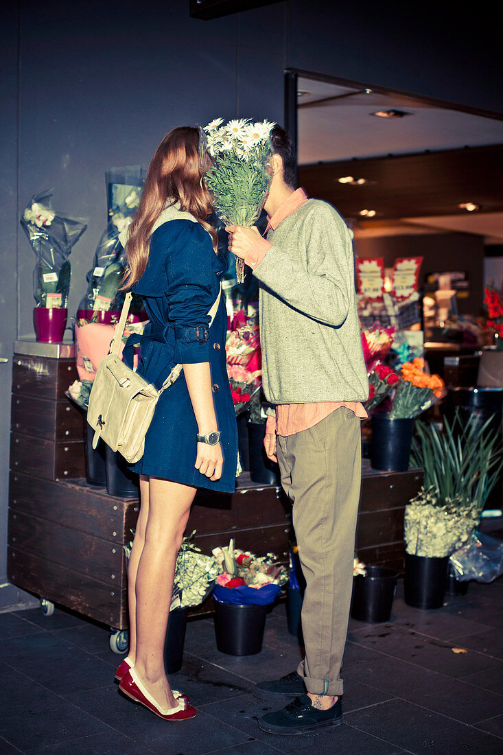A couple in a flower shop