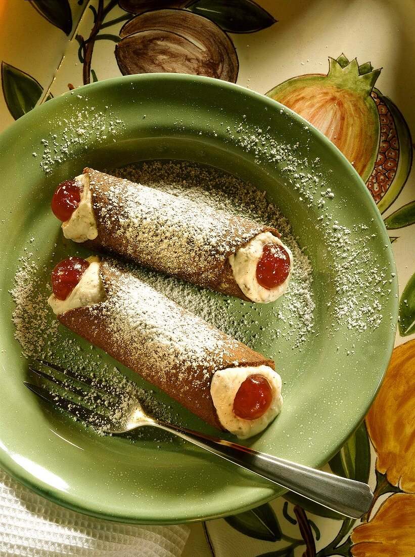 Cannoli (pastry rolls filled with ricotta cream, Italy)