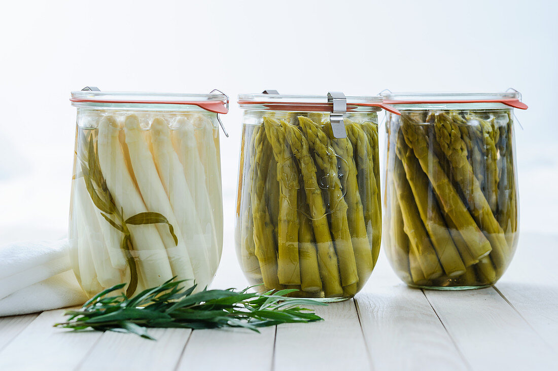 A jar of preserved white asparagus