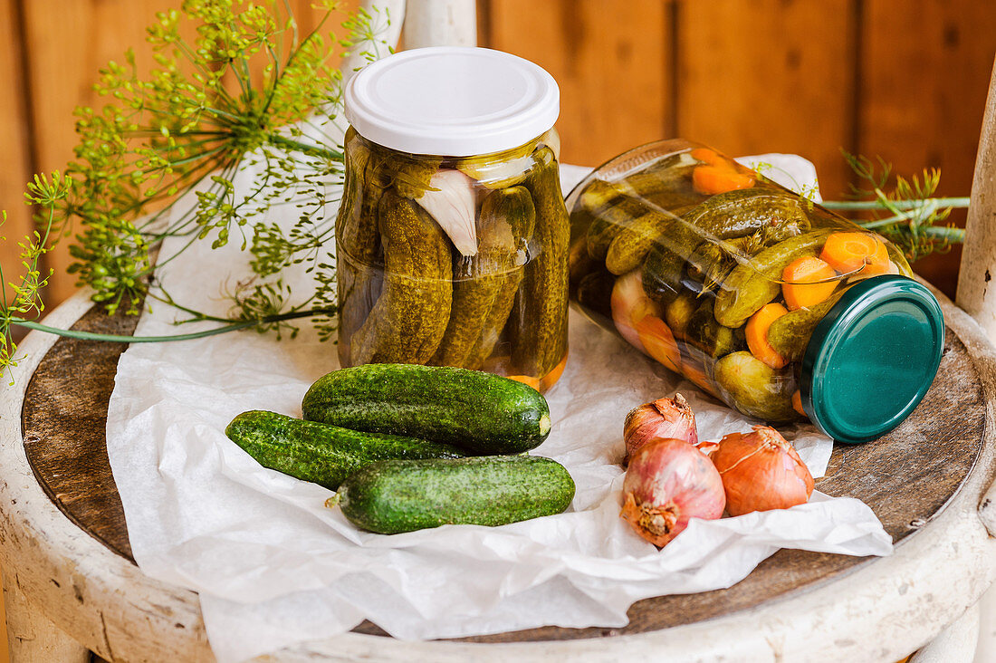 Homemade pickled gherkins