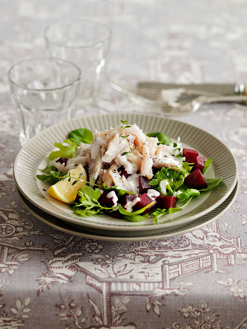 Beetroot salad with smoked eel