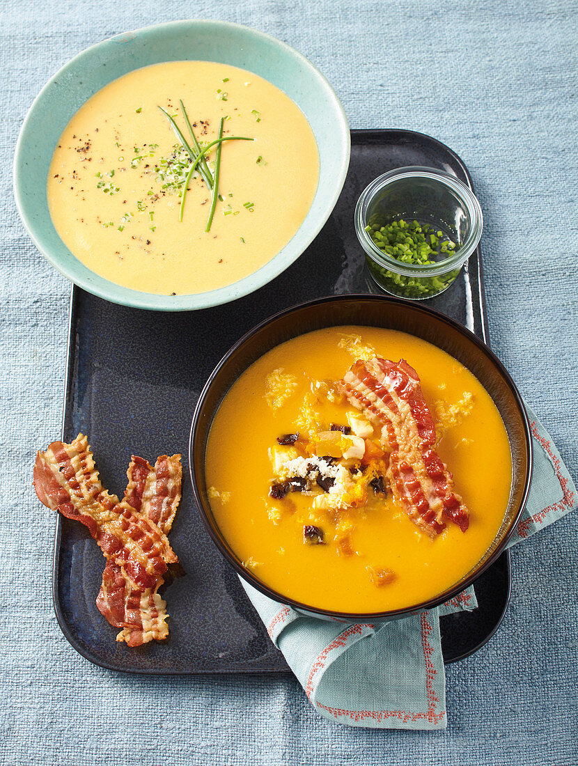 Sweet potato soup: classic and bacon varieties