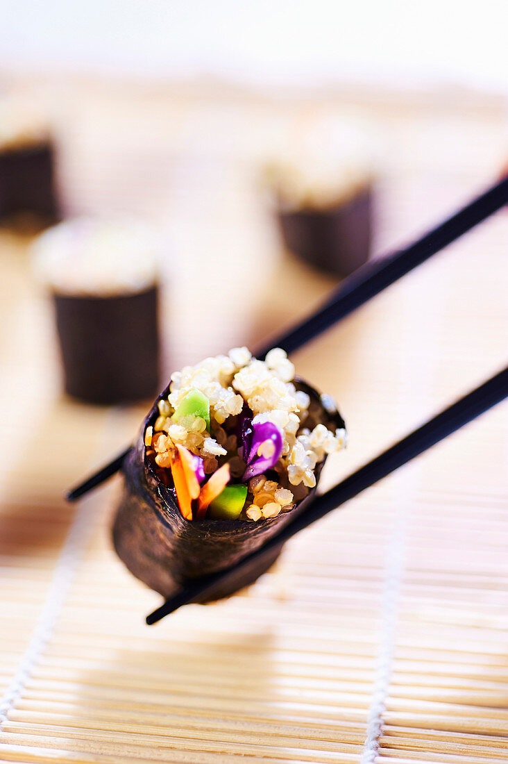 Quinoa sushi with avocado and vegetables