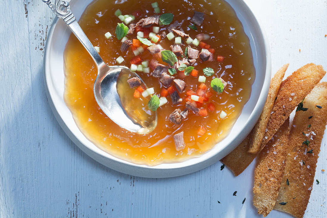 Ox tail gazpacho with grilled bread