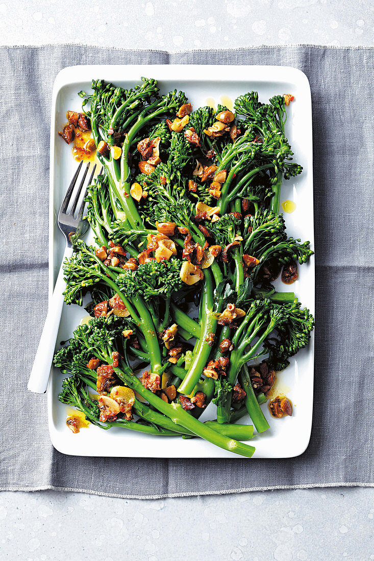 Broccolini with anchovy almonds