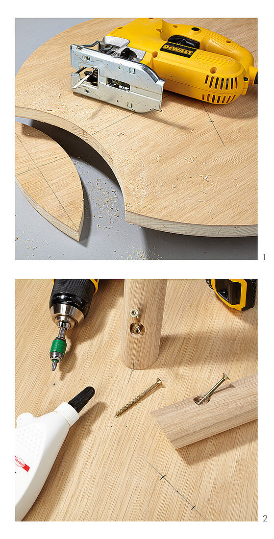 Instructions for making a round three-legged table with cut-out